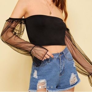 Off Shoulder Mesh Sleeve Crop Top - NEVER WORN